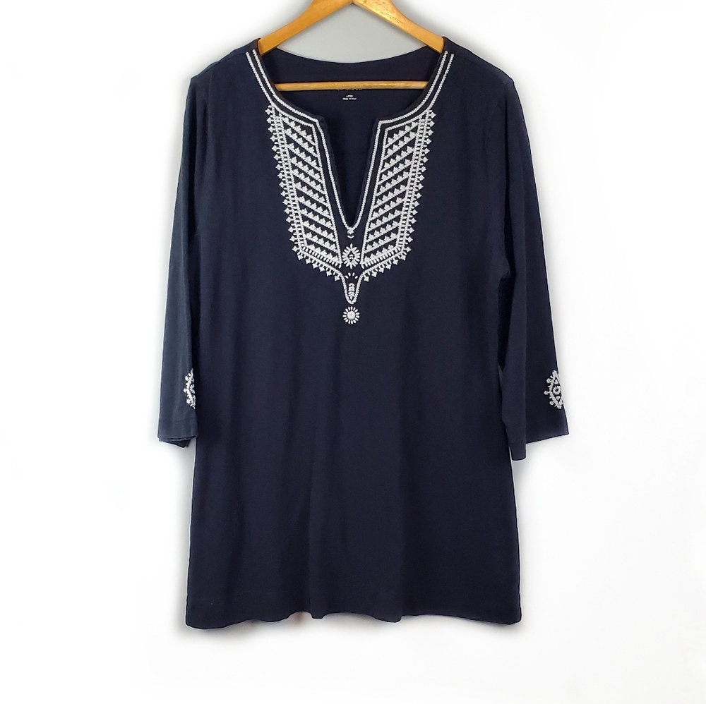 Soft Surroundings Black Embroidered Tunic Top Size